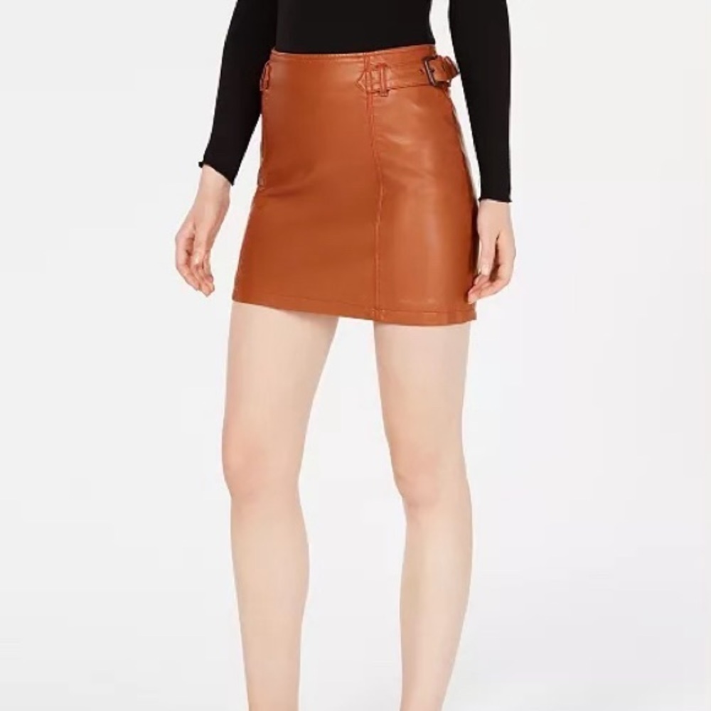 Free People Charlie Faux-Leather Mini Skirt in 'honey' Brown